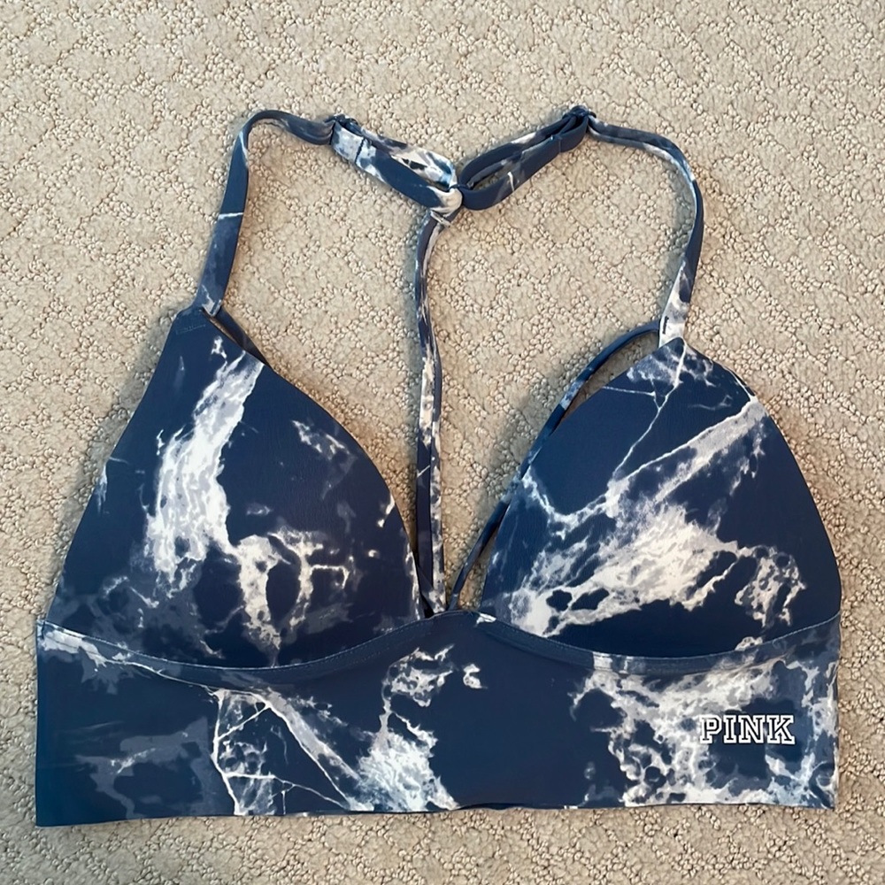 PINK Victoria's Secret Navy and White Marble Tie Dye Bra